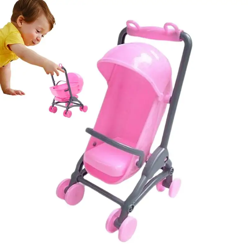 Mini Simulated Stroller Miniature Doll House Accessories Furniture Shopping Cart Kids Girls Toys for Doll Pretend Game Play