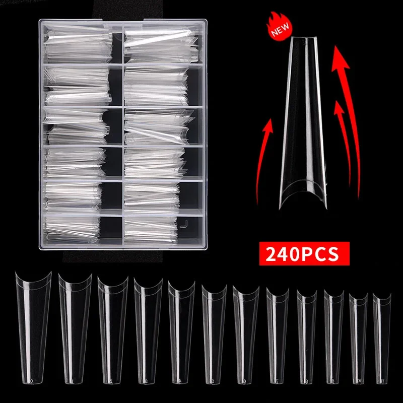 240pcs/Boxed Multi-Sized XXL Long False Tips Press on Acrylic Nails Transparent Full Cover Fake Nail Extension Manicure Tools