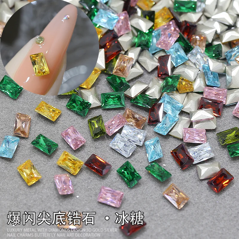 50pcs 3D Rectangle Zircon ongles gemmes strass K9 verre cristal Nail Art décoration 6*8mm brillant sucre Cubes diamant ongles pièces