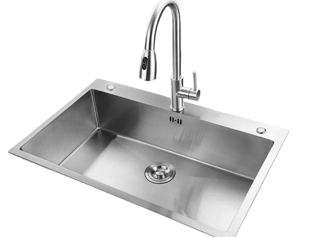 

3-hole Single Slot Kitchen Sink 50*40cm Stainless Steel Outdoor Wash Vegetables Kitchen Washbasin