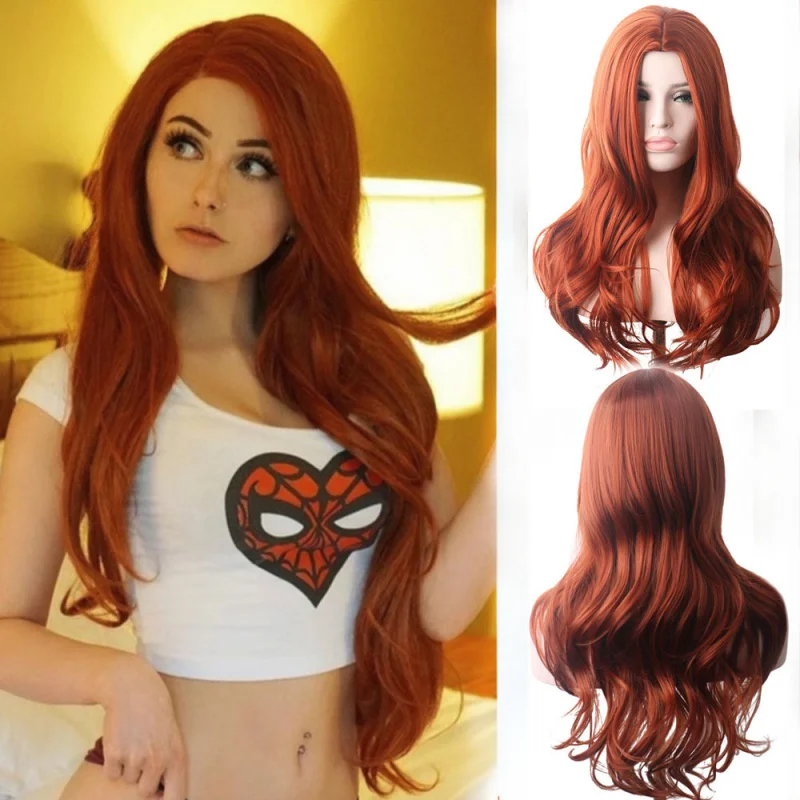 

European and American Brown-Red Wig Middle Part Wig Female Long Curly Hair Big Waves Synthetic Full Wig High Temperature Fiber