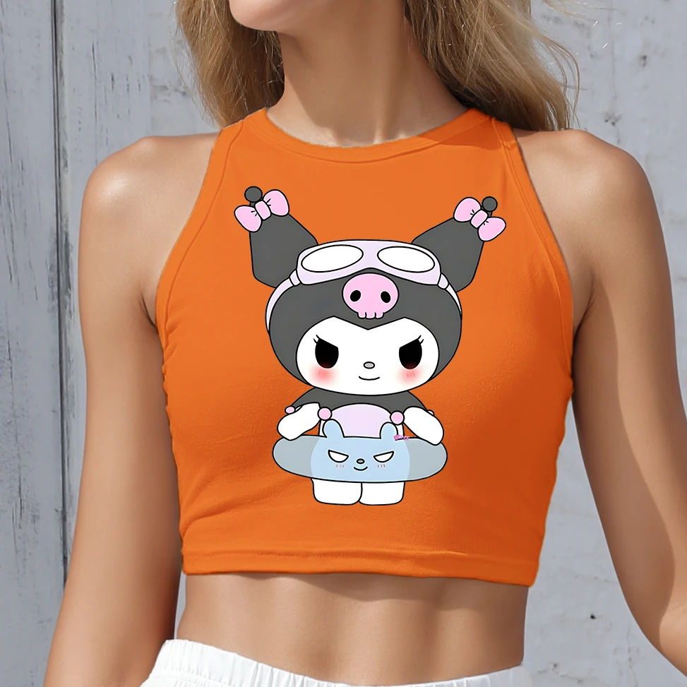 

WOMEN CLOTHES PARTY Sweet KUROMI off shoulder crop top summer sleeveless sexy Y2K TOPS street fashion versatile inner TOPS WOMAN
