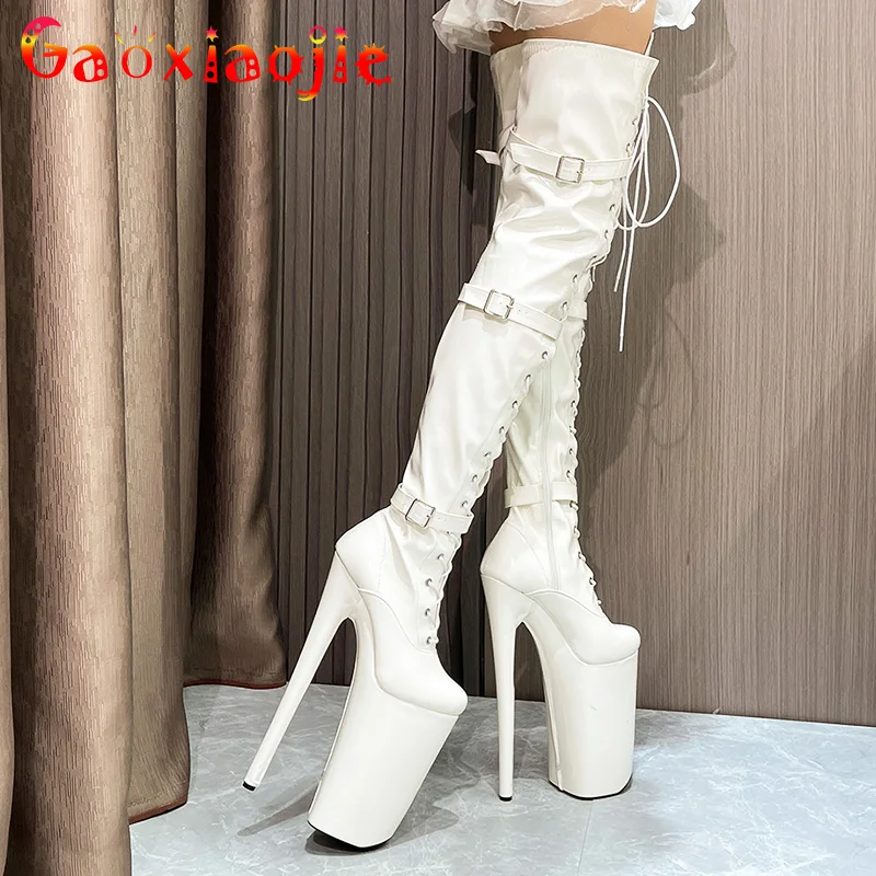 Super High Heel 26cm Sexy Women Boots High Heels Pole Dance Stripper Gothic Shoes Platform Lace Up Fetish Thigh Strappy Shoes