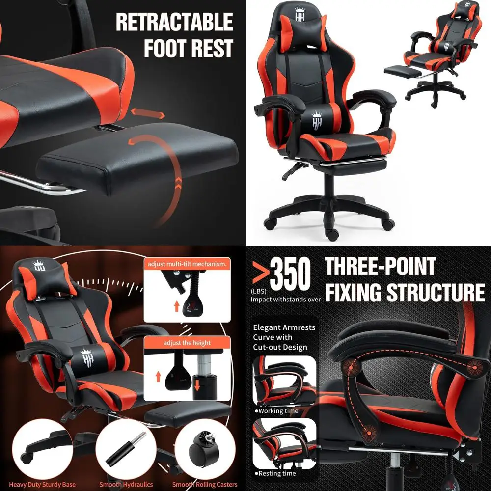 

Ergonomic Reclining Gaming Chair for Adults: Adjustable Support, Lumbar Pillow, Big & Tall, Linkage Armrests