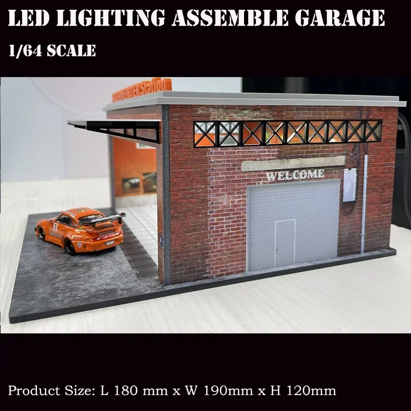 Assemble Diorama 1:64 LED Lighting Garage Model Car Parking Station - Orange