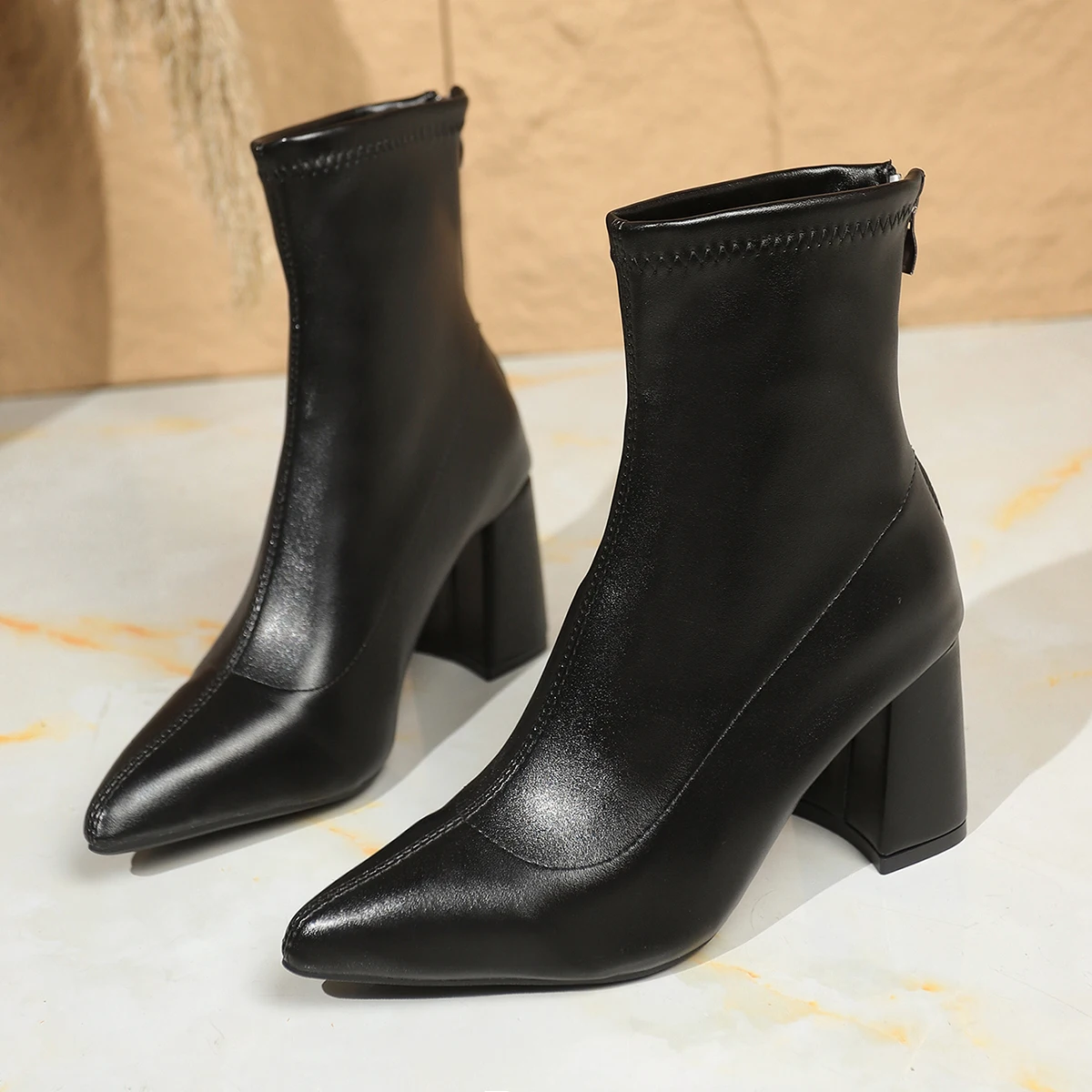 

New Women's Pointed Sexy Shoes, High-heeled Ankle Boots, 2025 Fashionable Back Zipper Classic Short Boots, Daily Women's Boots