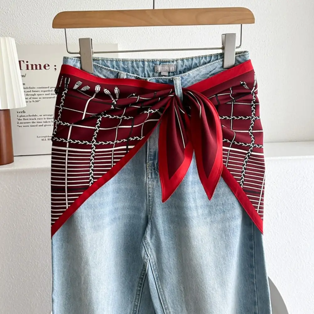 Pañuelo de Seda Satinada Estilo Literario, Accesorio Versátil, Pañuelo Triangular para Cintura, Cinturón de Estilo Étnico, Pañuelo de Cintura para Mujer, Pañuelo para Cintura de Jeans