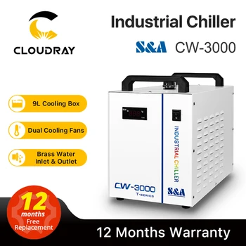 Refrigeratore di acqua industriale Cloudray S & A CW3000 per macchina da taglio per incisione Laser CO2 raffreddamento tubo Laser 60W 80W DG110V AG220V