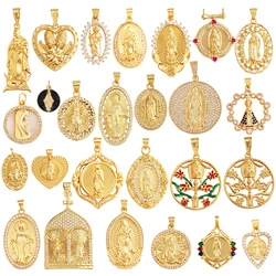 Holy Jesus Virgin Mary Charm Geometry Pendant,Religious 18K Gold Inlaid Cubic Zirconia Jewelry Necklace Accessories Supplies M51