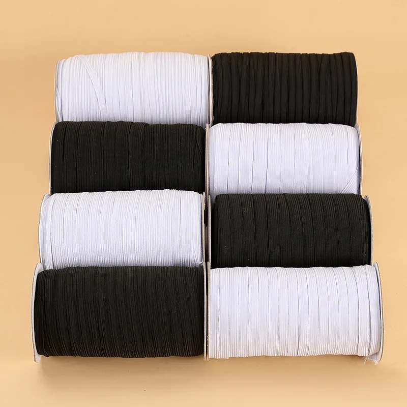 100/200y 3/5/6/8/10/12mm Black White Elastic Band High Elastic Latex Knitted Waistband Elastic Band Rubber Band Sewing Accessory