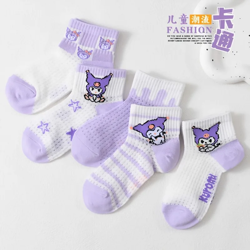 

5pcs Spring Summer Kawaii Sanrio Anime Children Thin Socks Cute Cartoon Ins Breathable Mesh Stocking Lovely Gifts for Kids