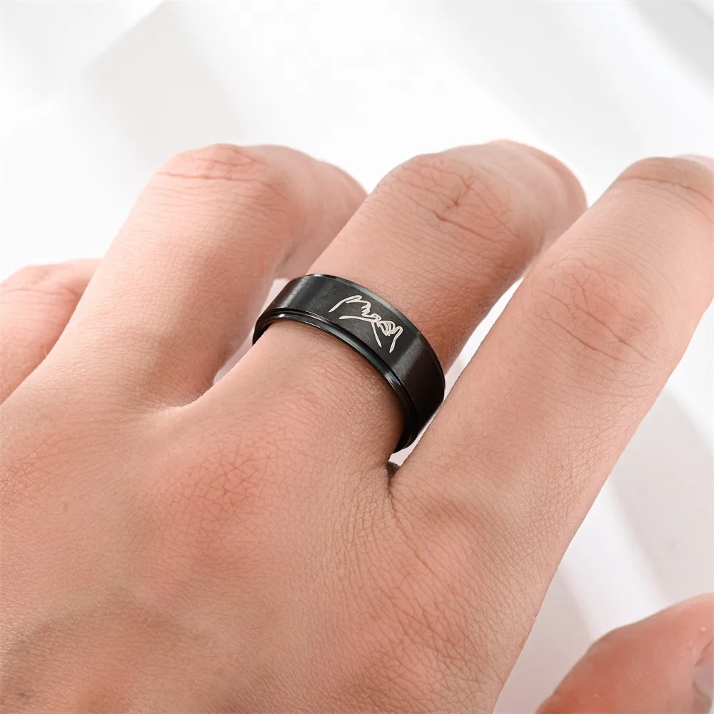 خاتم مزيج لطيف من الفولاذ المقاوم للصدأ للأزواج، وعد يدويًا مع حلقات I Love You #5