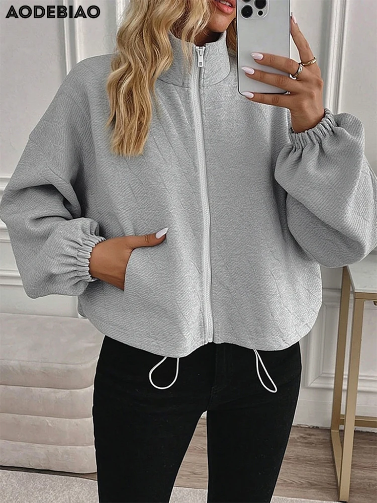 

AODEBIAO Women's Coat Grey Top Keep Warm Long Sleeves Fashion Cardigan Jacket Autumn Winter Solid Casual Women Coat Streetwear