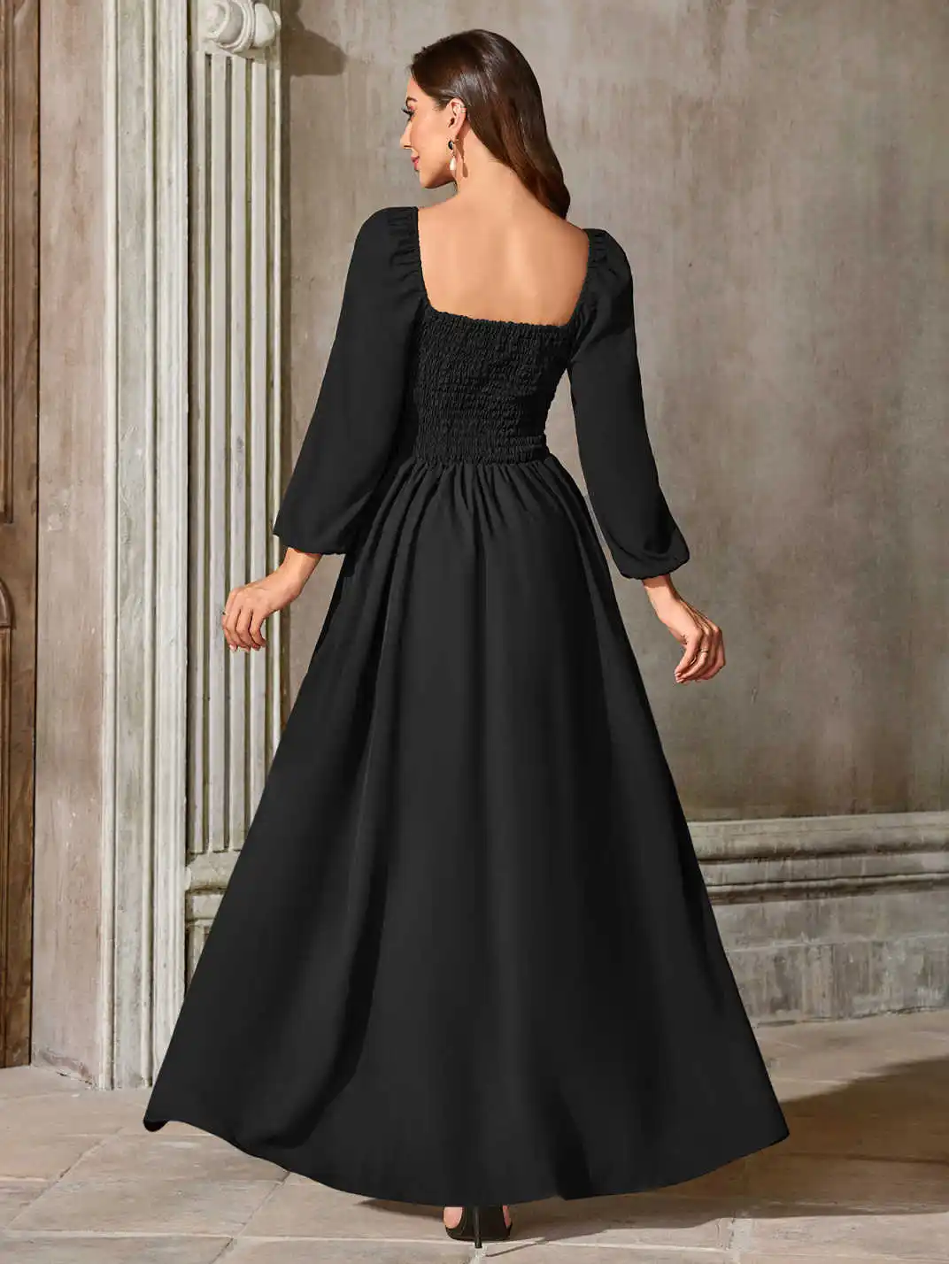 Renaissance Mittelalterkleid Damen Ren Faire Kleid, quadratischer Ausschnitt, lange Puffärmel, gesmoktes Oberteil, Rüschendetails