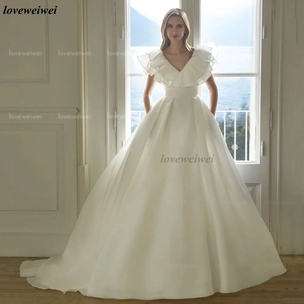 Customized Wedding Dress Elegant V Neck Tank Bride Dresses Simple A Line Bridal Ball Gowns Vestidos De Novia