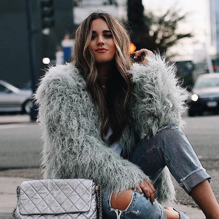 

Green Faux Fur Coat Long Hair Woolen Style Women's Jacket Commute Style Whole Skin Patchwork No Hat Spring Season New Arrival