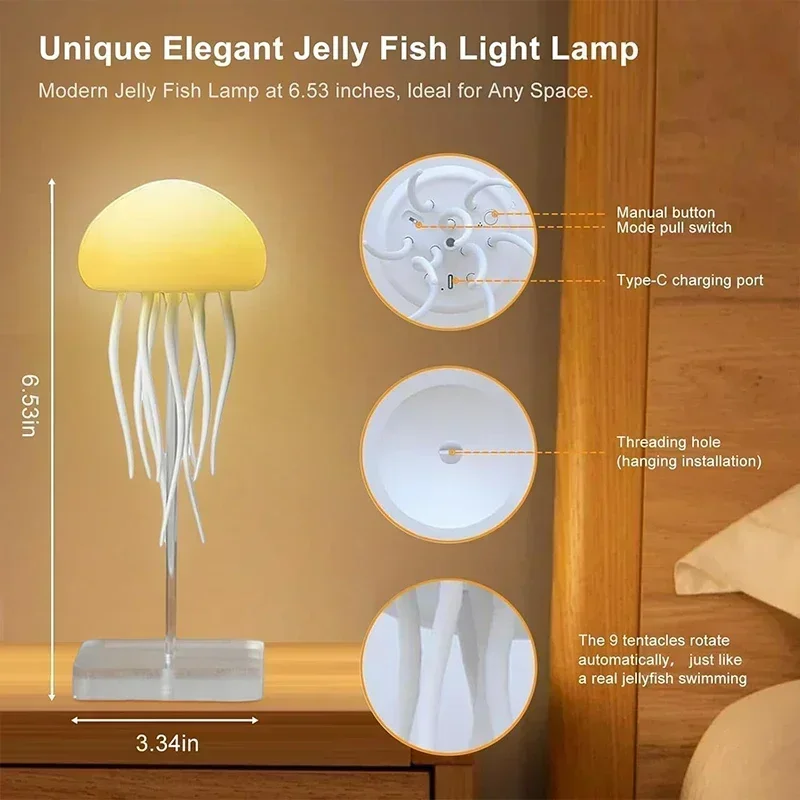 Cartoon Dancing Jellyfish Night Light RGB Gradient Cute Jellyfish Bedside Lamp Voice Control Type-C Charging LED Night Lamp