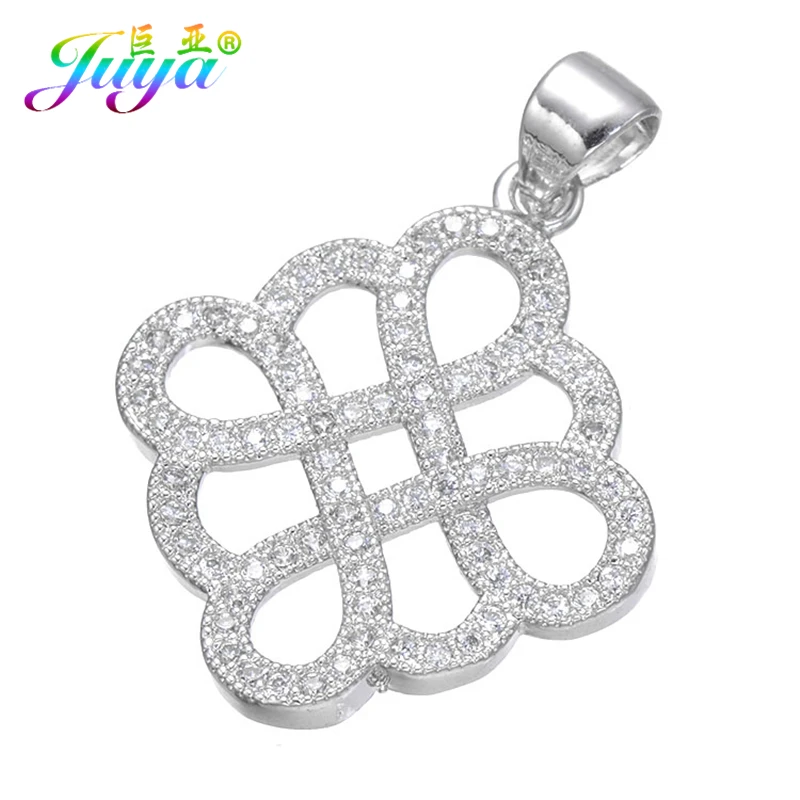Juya Decoration Jewelry Fittings Micro Pave Zircon Gold/Rose Gold Chinese Knot Charms Pendant Fit Women Jewelry Making