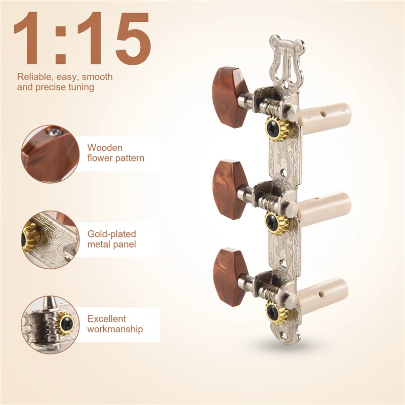 -A14E 2 قطعة 1:15 الكلاسيكية الفضة موالف الغيتار ضبط آلة رؤساء مفاتيح أوتاد لأجزاء الغيتار
