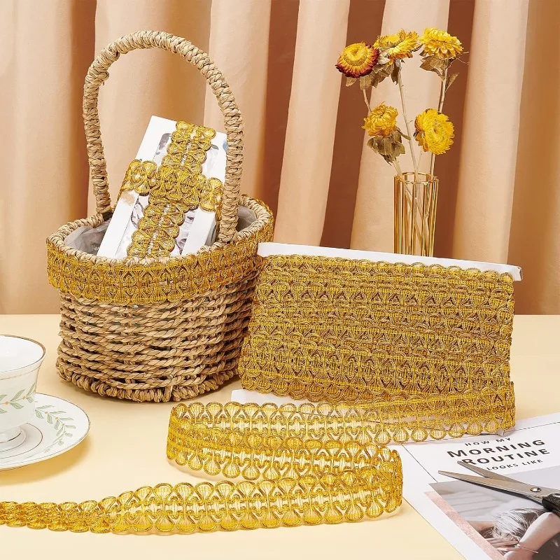 Metallic Braid Trim Golden Centipede Lace Ribbon 13 Yards Woven Gimp Braid Trim Decorative Fabric Trim for Wedding Bridal