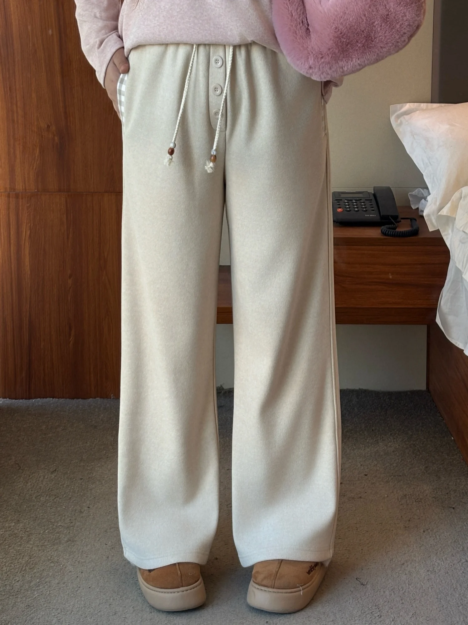 

plus Size Comfortable Fce Lined Thi Wide Leg Pants Straight Cut for Pear aped Body Winter New Arrival Women's Faion