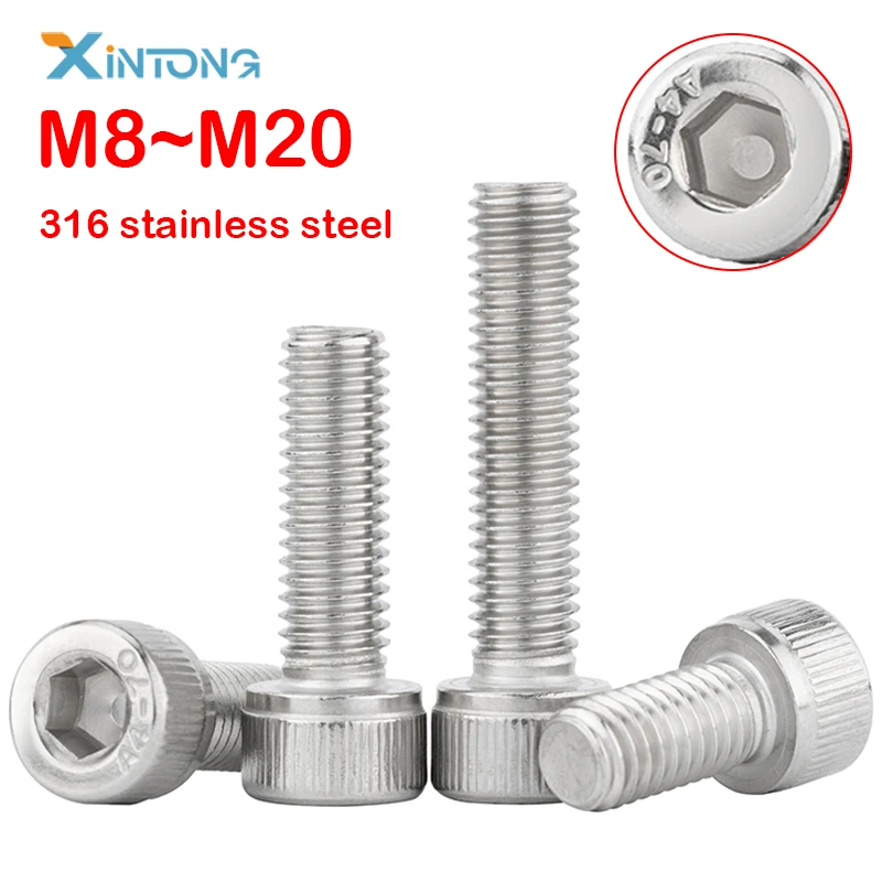 2/1pcs M8 M10 M12 M14 M16 M20 316 A4-70 Stainless Steel Hexagon Hex Socket Cap Allen Head Bolt Screw Length 10mm-150mm