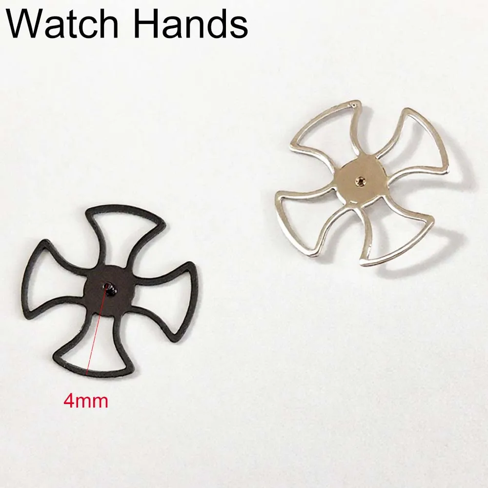 مؤشر ساعة مجوف على شكل زهرة يدوية بتوقيت جرينتش 4 مم لاستبدال حركة NH34 ملحقات اليد باللون الأسود/الفضي