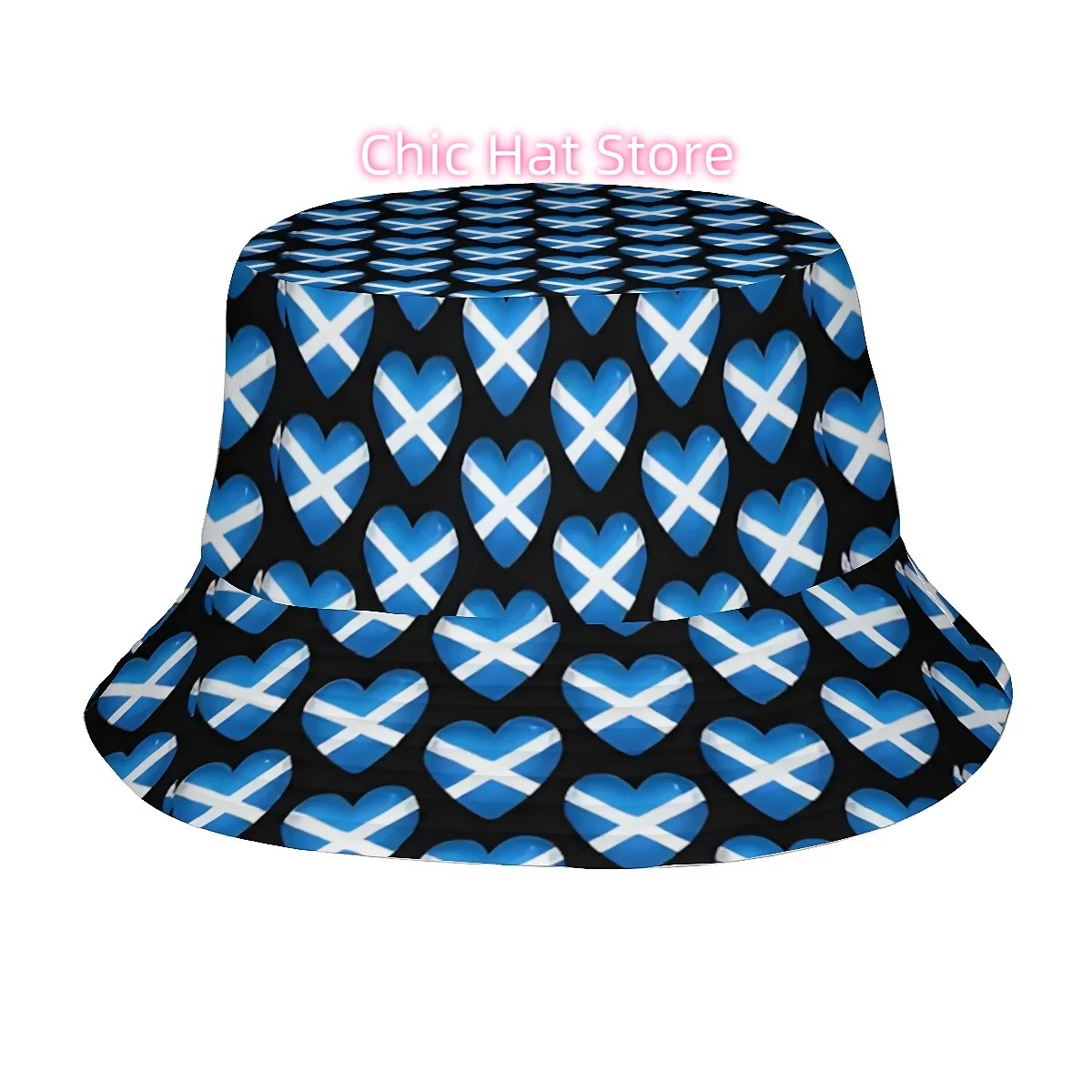 1pc Scottish Tartan Print Scottish Flag Colors Unisex Bucket Hat - Celtic Knot & Scottish Heart Design, Lightweight Outdoor Fish