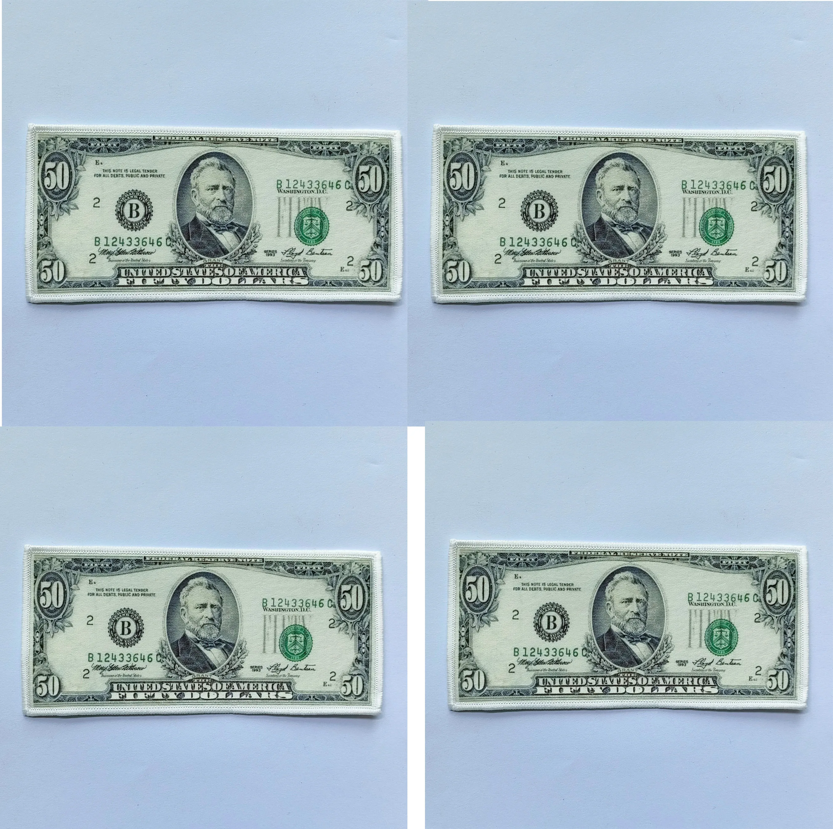 

Fifty Dollars US $50 Dollar Bills Cash Money Currency Iron On Patches, sew on patch,Appliques, Made of Cloth,100% Quality
