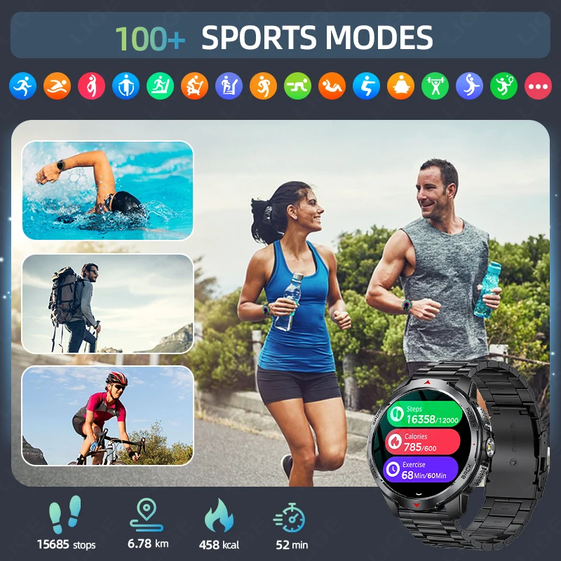 LIGE جديد 1100mAh بطارية الساعات الذكية للرجل الرياضة في الهواء الطلق مصباح ليد جيب البوصلة الرجال Smartwatch بلوتوث دعوة الرجال الساعات