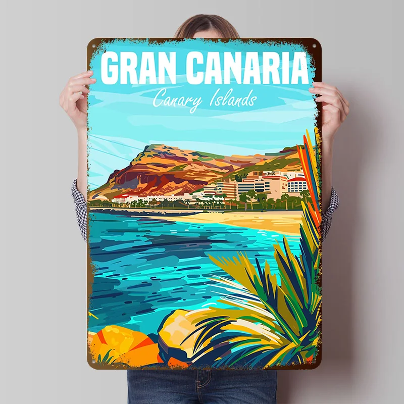 Gran Canaria Kanarische Insel Metallposter Individuelle Wandkunst Retro Vintage Blechschilder für Heimdekoration Wohnzimmer Wanddeko