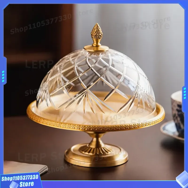 Luxury Brass Fruit Tray Tall Glass Dessert Plate for Living Room Coffee Table Home Decor Display Stand Storage Organizer