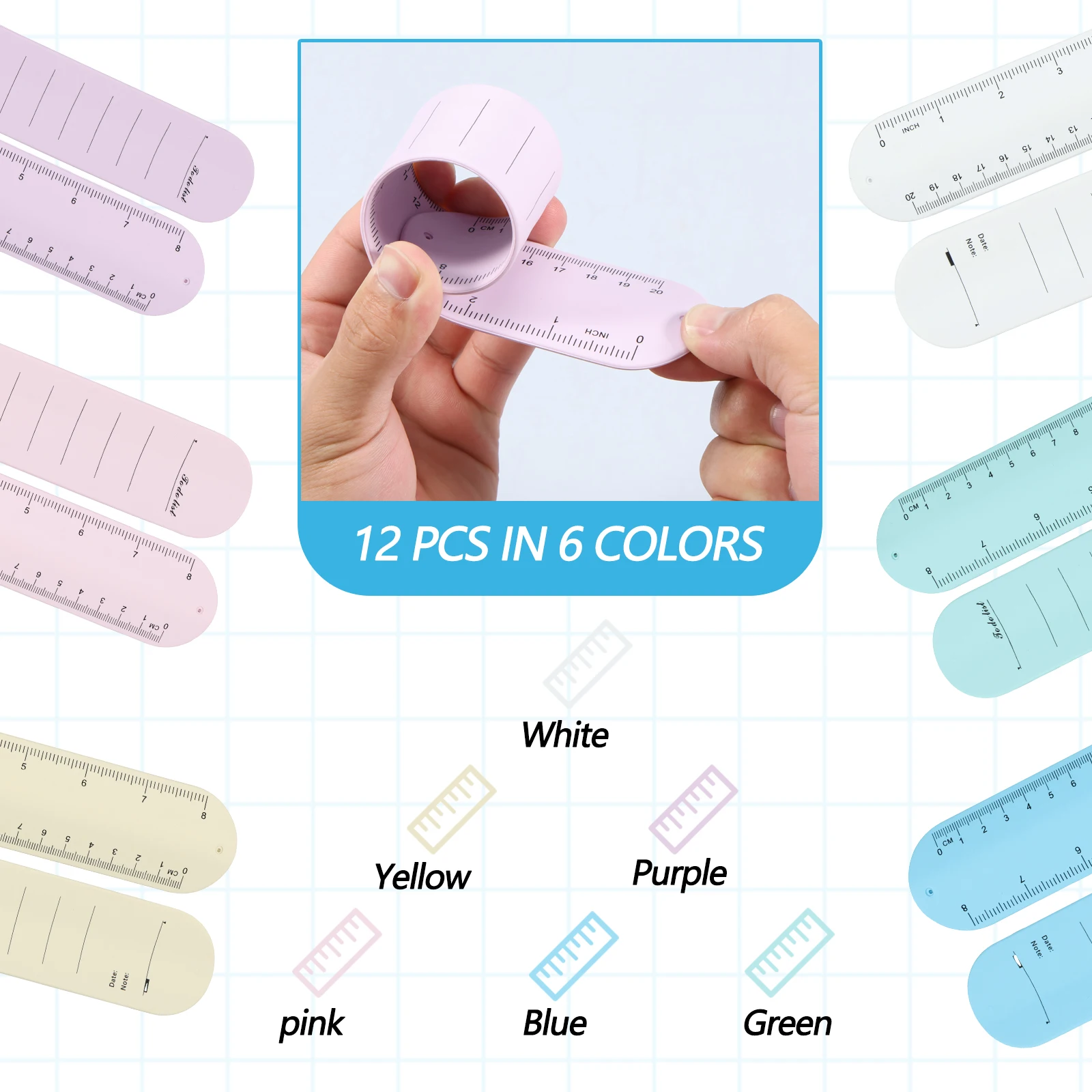 12 Pcs Memo Wrist Band Silicone to Do List Slap Bracelets Waterproof Erasable Wristband with Scale Wearable Writable Memo