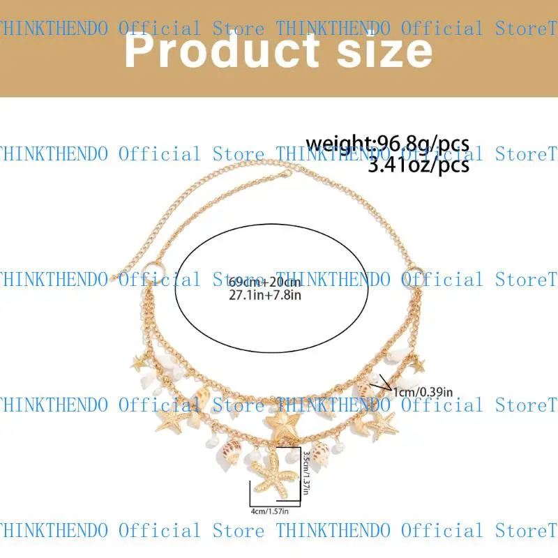 

652F Gold Tone Waist Chain Fashionable Belly Chain with Sea Star and Faux Pearls Design for Ocean Charm