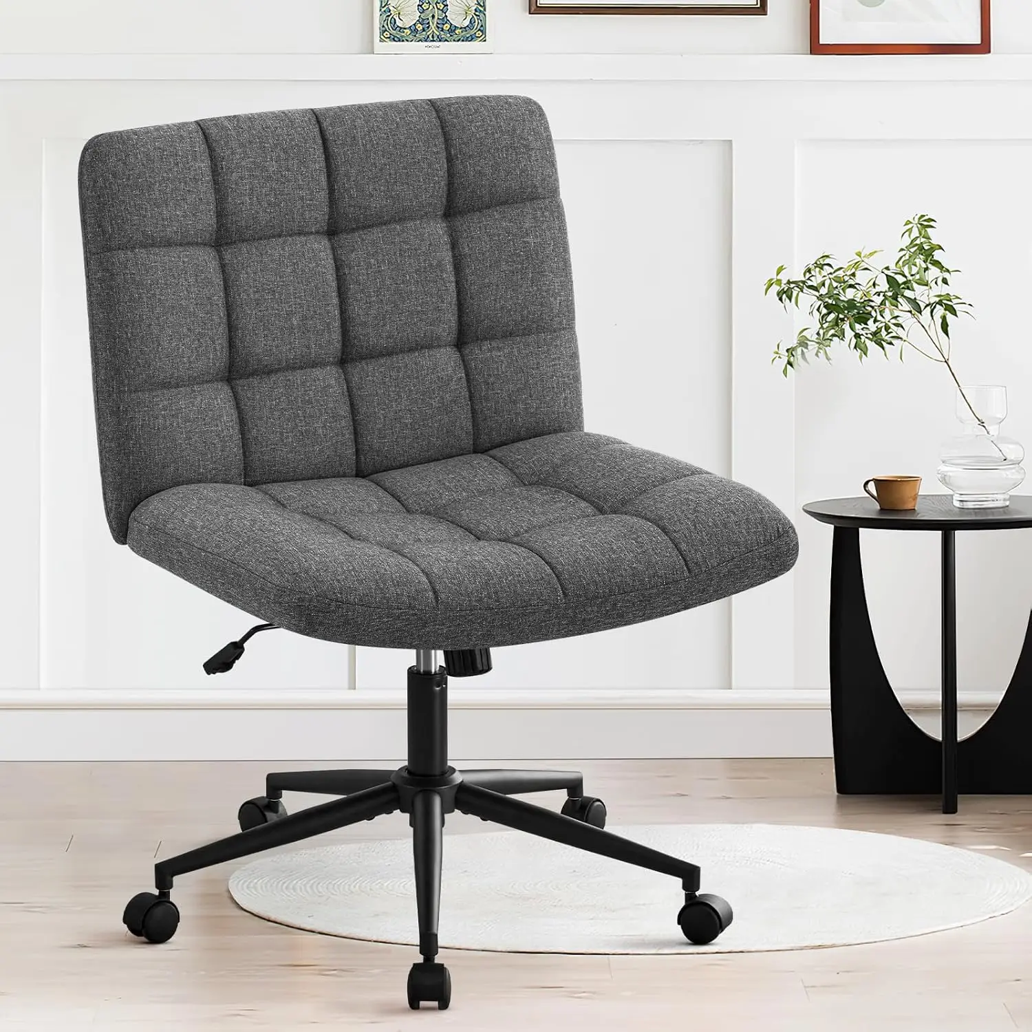 

Armless Office Desk Chair, Linen Fabric Padded Swivel Chair, Adjustable Home Office Chair with 360° Wheels, Wide Cri
