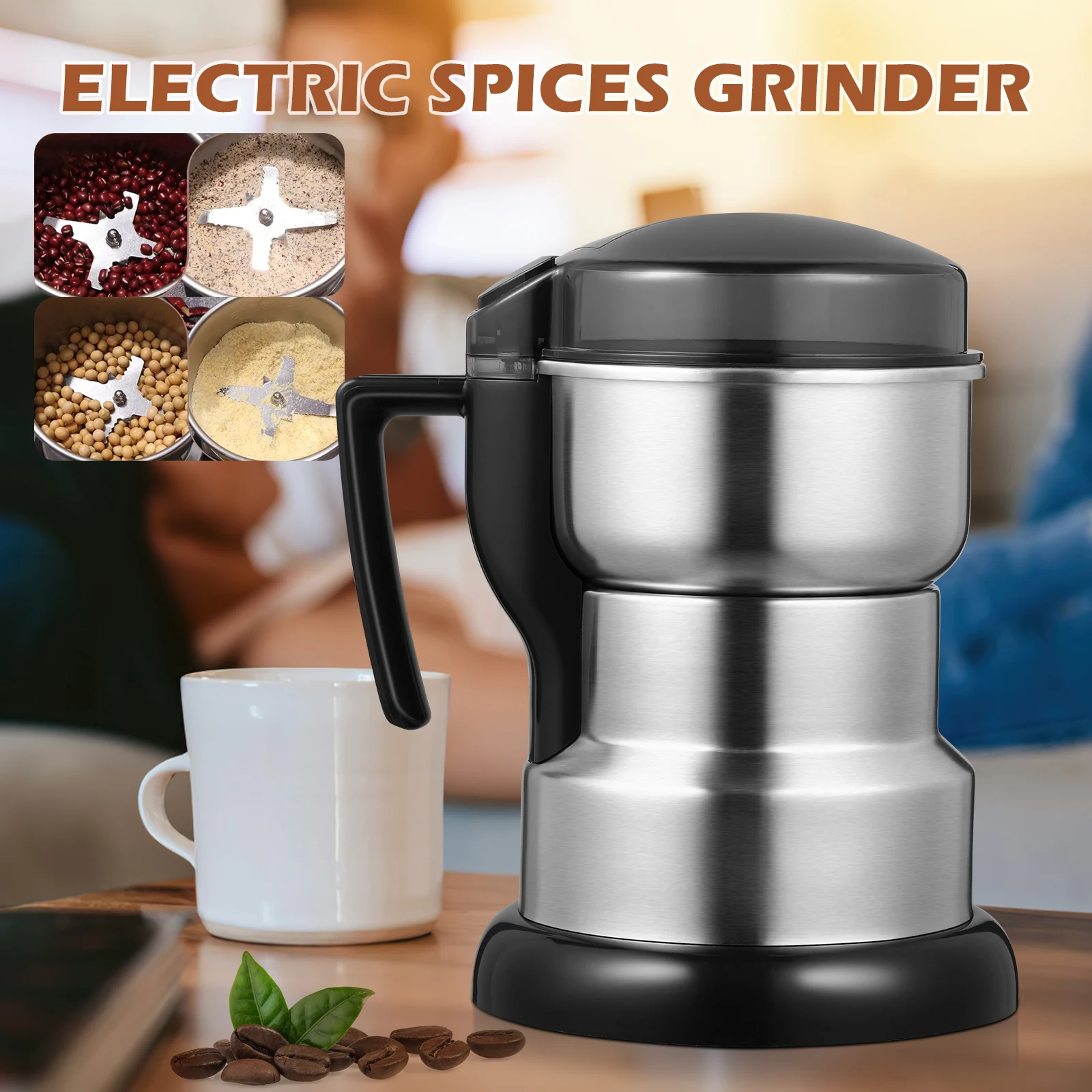 

Coffee Grinder Stainless Steel Electric Machine for Kitchen Household High Power Fine Grinding Portable Stable Base Dry