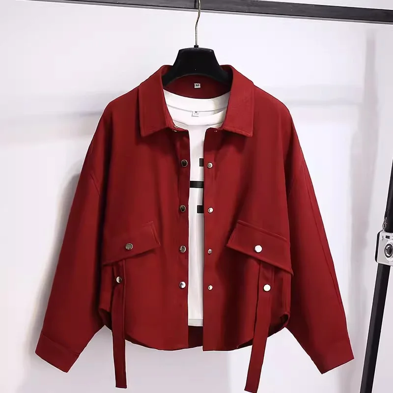 

Red Fragrant Blossom Shirt Coat for Women's Early Spring Autumn 2024 New Loose and Versatile Popular Bat Sleeve Cardigan Jacket