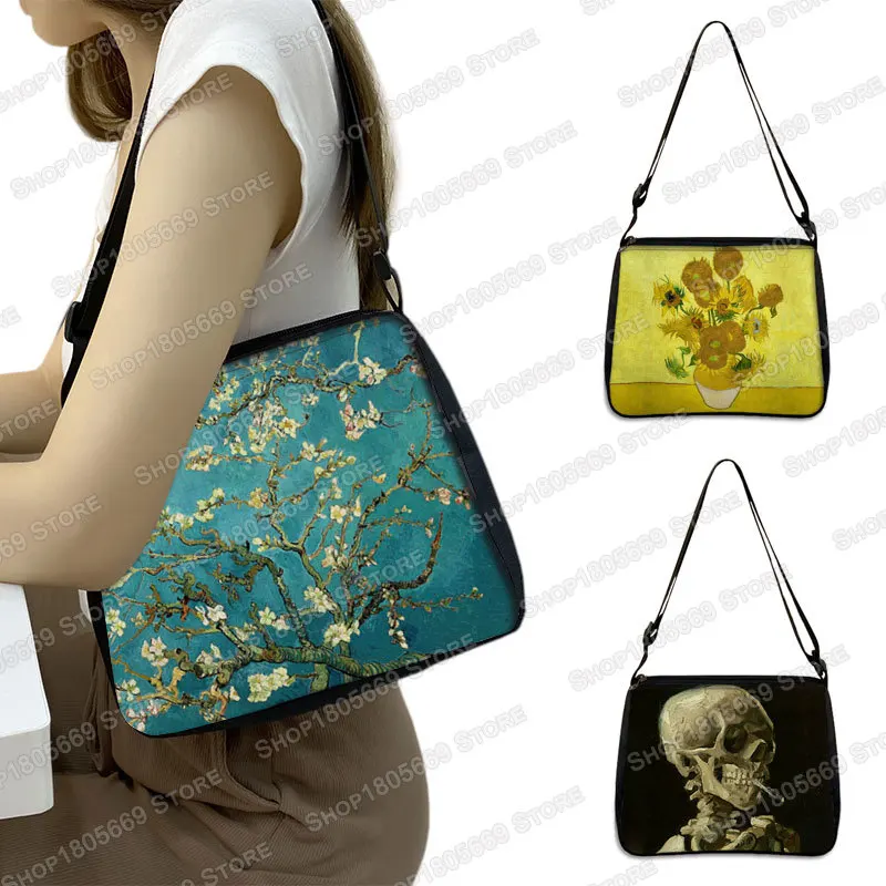 Bolso de hombro con estampado artístico de Van Gogh para mujer, bolso de mano con pintura al óleo de girasol, bandolera de lona de noche, informal, Satchel, regalo