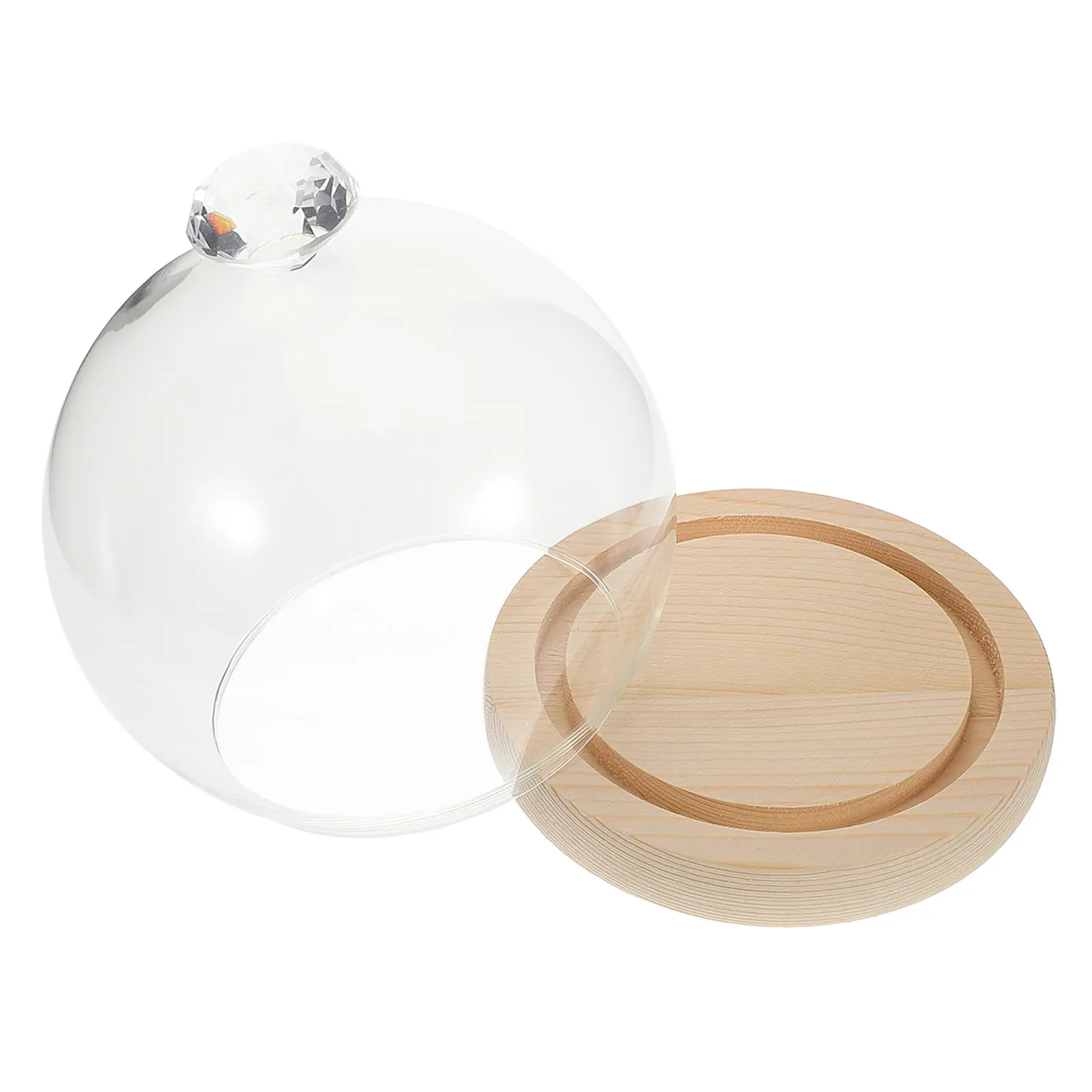 

1Set Glass Dome Display Case Cloche Round Clear Globe Display Base Protective Cover Decorative Floral Vase Showpiece
