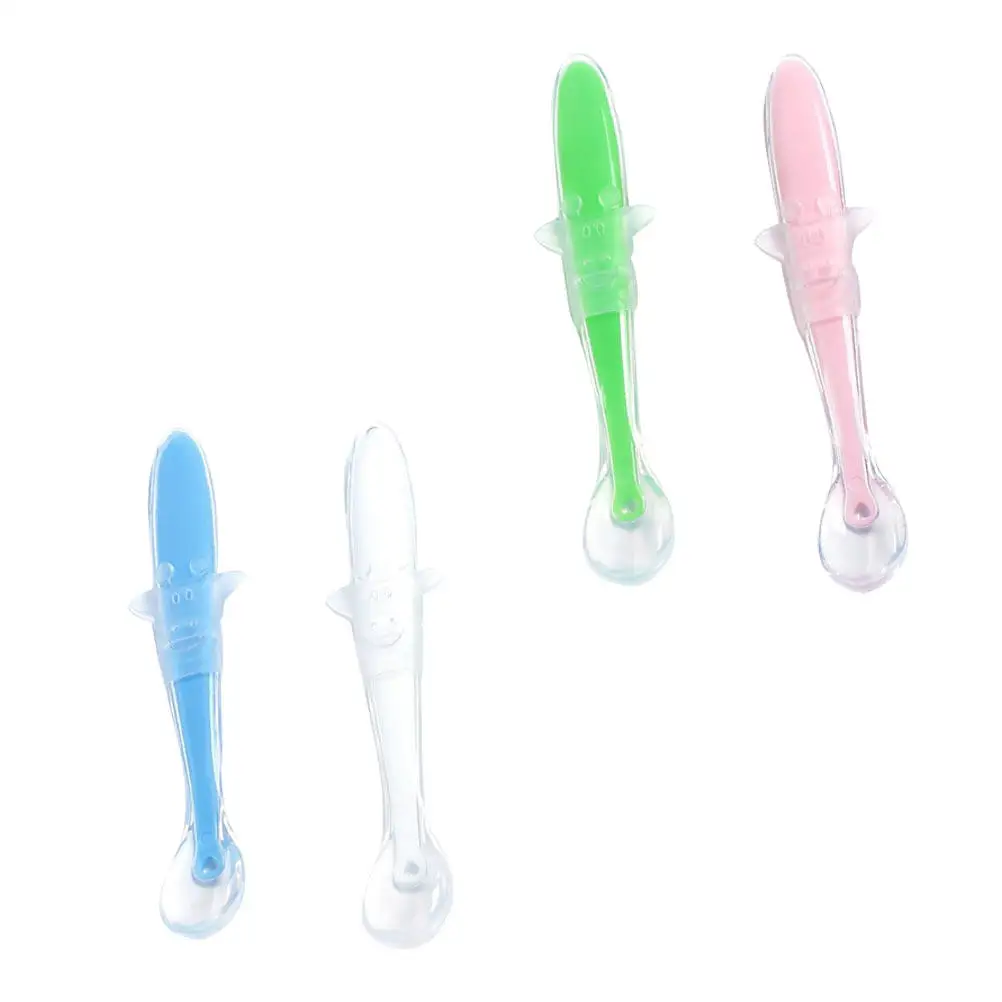 

4Pcs Silicone Baby Spoon Set Smooth Non-Deform Long Handle for Infant Feeding Training Complementary Food Rice Paste Eating Tool