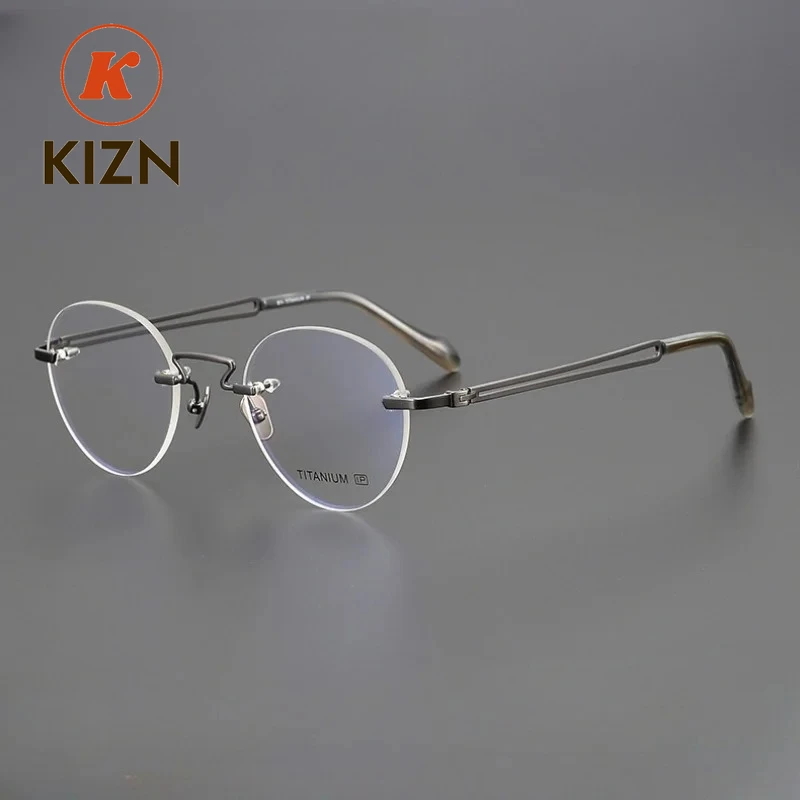 

KIZN Gentlemen Customize Eyeglasses Elegant Light Pure Titanium IP Fashion Designer Optical Glasses Round Frame High End Glasses