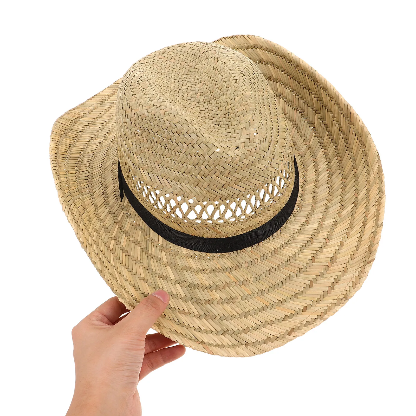 

Плетеная соломенная ковбойская шляпа ручной работы для мужчин с широкими полями, защита от солнца, для рыбалки, сельского хозяйства, туризма, кемпинга, пляжа, путешествий, летняя шляпа от солнца
