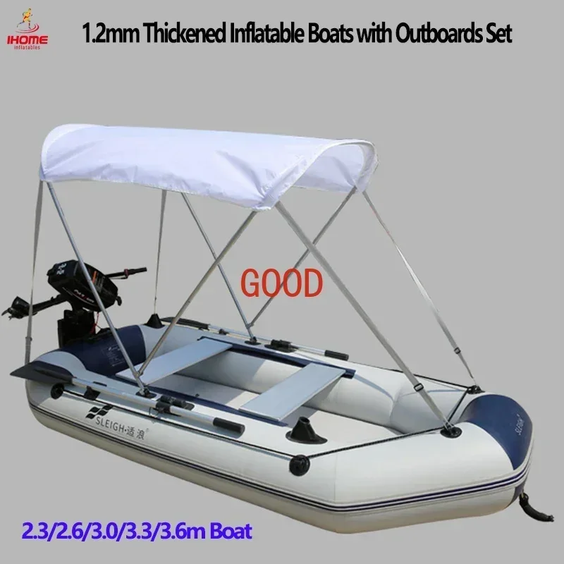 1.2mm Thickness PVC Inflatable Boat with Electric Motor & Sunshade Set 3+1 Air Chamber Air Deck Fishing Platform Boat Accessory