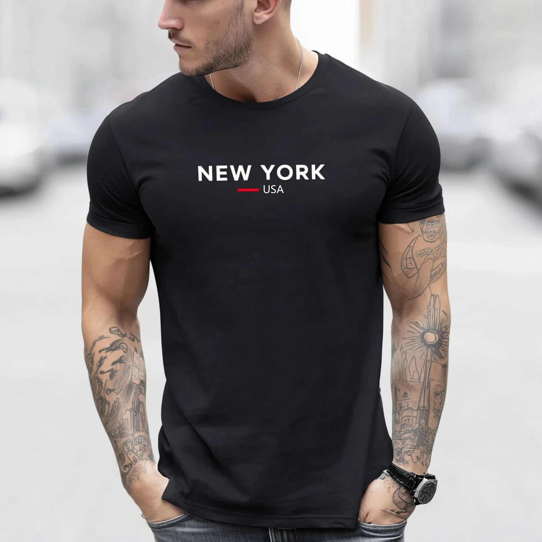 

Teevo Men's Short Sleeve T-Shirt New York USA Print Casual Streetwear Daily Wear