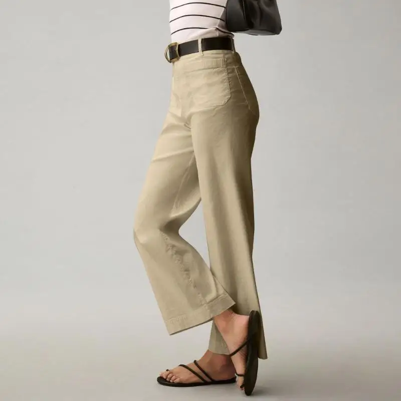 

Women's stretch twill cotton cropped wide-leg jeans with pockets, casual ankle-length jeans 6XDA