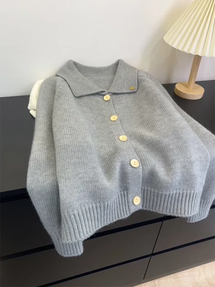 

ay Camere Collar Sweater Women's Loose Lazy Sle Knitted Open Cardigan Top for Autumn And Winter Korean Version Long Sve