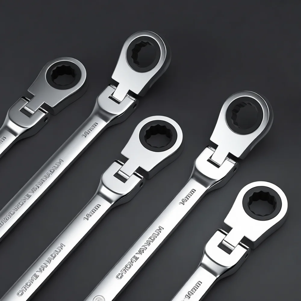 High Efficiency Ratchet Wrench Double Sided Flexible Spanner Mechanic Tool For Tight Space Fixing Repair Hardware Gear