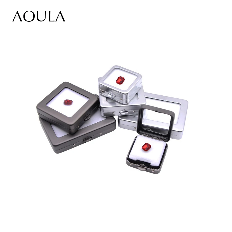 Glass Top Loose Diamond Gemstone Display Storage Metal Box with Reversible Foam Gem Jewelry Box Container Holder Organizer Case