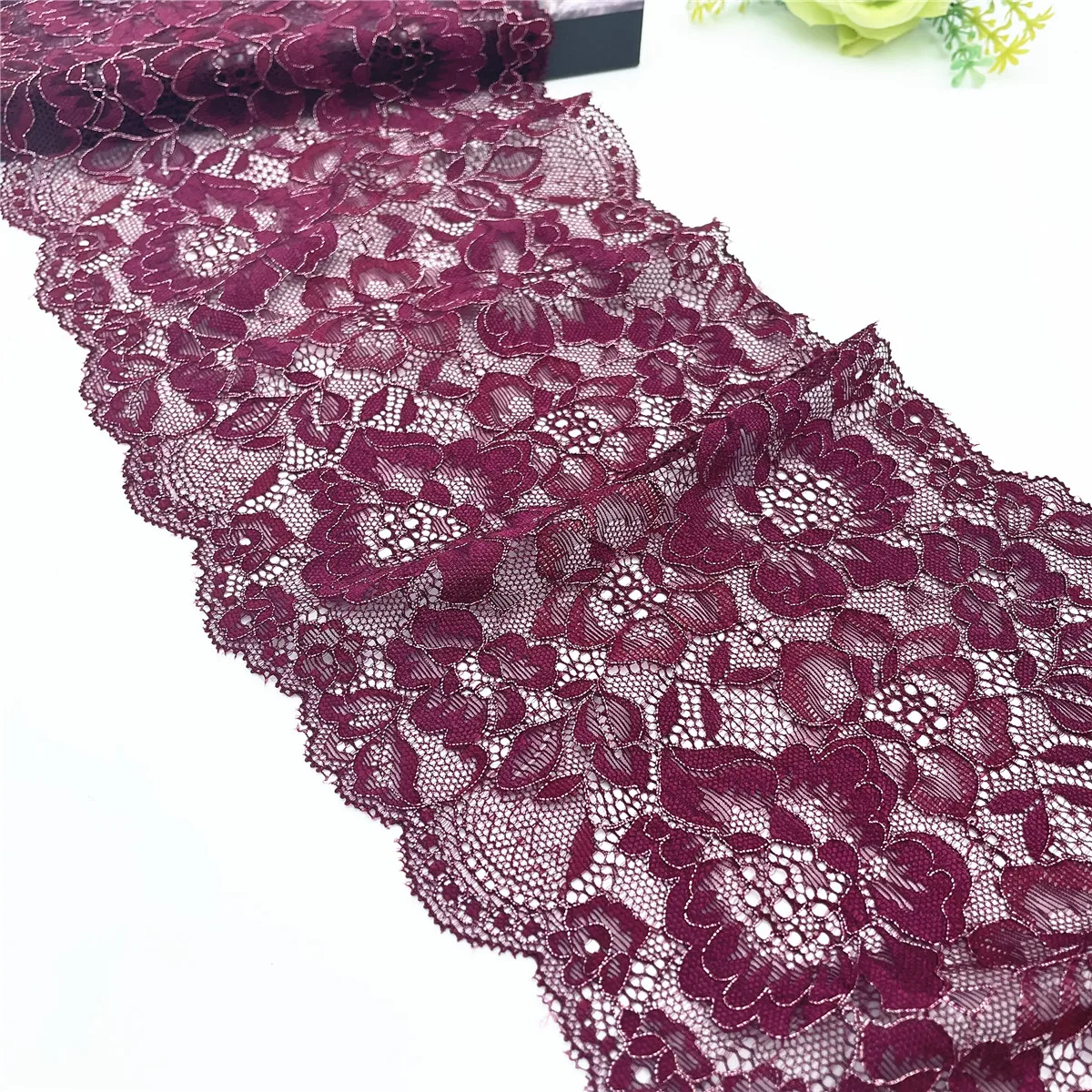 3y/lot Width 17.50cm Burgundy With Silver Elastic Stretch Lace For Skirt Hem Underwear Sewing Craft DIY Apparel Fabrics Material