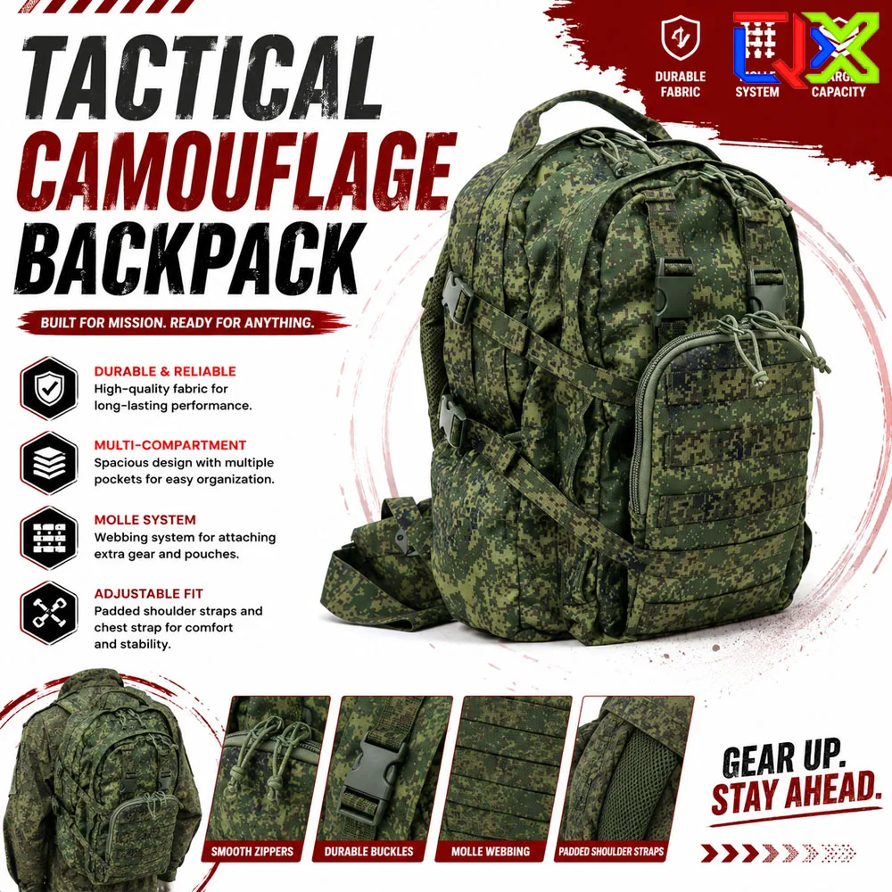 QX Tactical Backpack Russian Style SPN Beaver 2 Outdoor Assault Pack MOLLE Military Style Hiking Camping Travel Gear